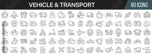 Vehicle and transport line icons collection. Big UI icon set in a flat design. Thin outline icons pack. Vector illustration EPS10 © stas111