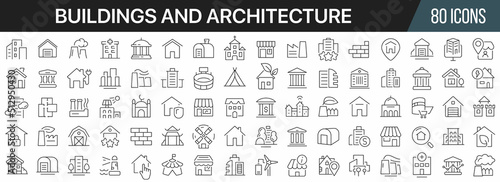 Buildings and architecture line icons collection. Big UI icon set in a flat design. Thin outline icons pack. Vector illustration EPS10