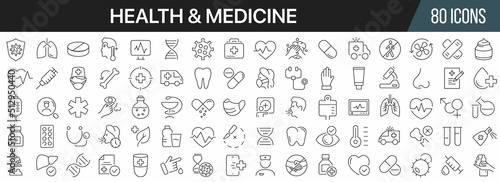 Health and medicine line icons collection. Big UI icon set in a flat design. Thin outline icons pack. Vector illustration EPS10 © stas111