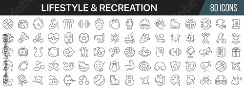 Lifestyle and recreation line icons collection. Big UI icon set in a flat design. Thin outline icons pack. Vector illustration EPS10