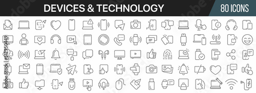 Devices and technology line icons collection. Big UI icon set in a flat design. Thin outline icons pack. Vector illustration EPS10