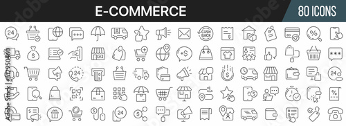 E-commerce and online shopping line icons collection. Big UI icon set in a flat design. Thin outline icons pack. Vector illustration EPS10