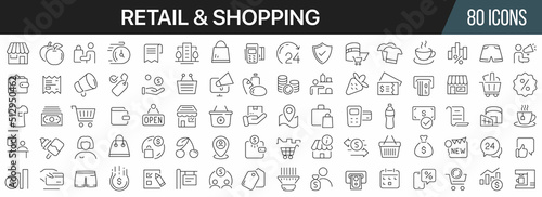 Retail and shopping line icons collection. Big UI icon set in a flat design. Thin outline icons pack. Vector illustration EPS10