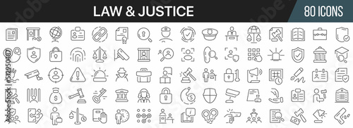 Law and justice line icons collection. Big UI icon set in a flat design. Thin outline icons pack. Vector illustration EPS10