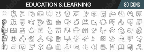 Fotografie, Obraz Education and learning line icons collection