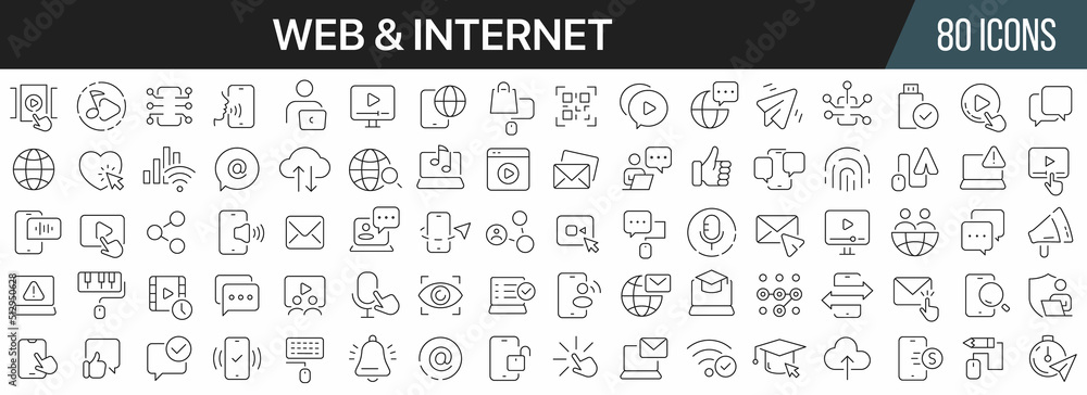 Web and internet line icons collection. Big UI icon set in a flat design. Thin outline icons pack. Vector illustration EPS10