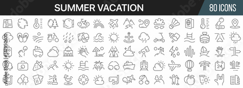Summer vacation line icons collection. Big UI icon set in a flat design. Thin outline icons pack. Vector illustration EPS10