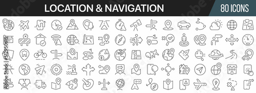 Location and navigation line icons collection. Big UI icon set in a flat design. Thin outline icons pack. Vector illustration EPS10