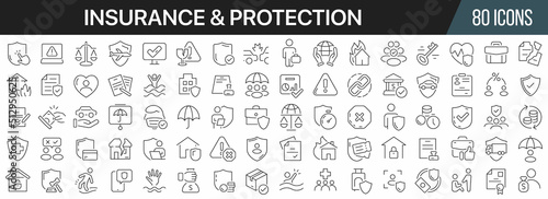 Insurance and protection line icons collection. Big UI icon set in a flat design. Thin outline icons pack. Vector illustration EPS10 © stas111