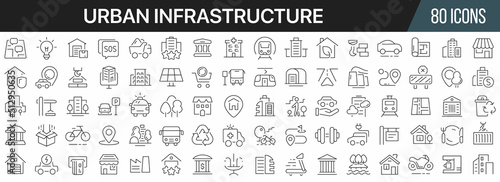 Urban infrastructure line icons collection. Big UI icon set in a flat design. Thin outline icons pack. Vector illustration EPS10