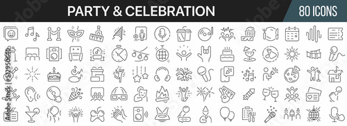 Party and celebration line icons collection. Big UI icon set in a flat design. Thin outline icons pack. Vector illustration EPS10