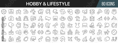 Fotografia, Obraz Hobby and lifestyle line icons collection