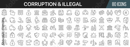 Corruption and illegal line icons collection. Big UI icon set in a flat design. Thin outline icons pack. Vector illustration EPS10