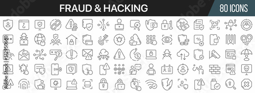 Foto Fraud and hacking line icons collection