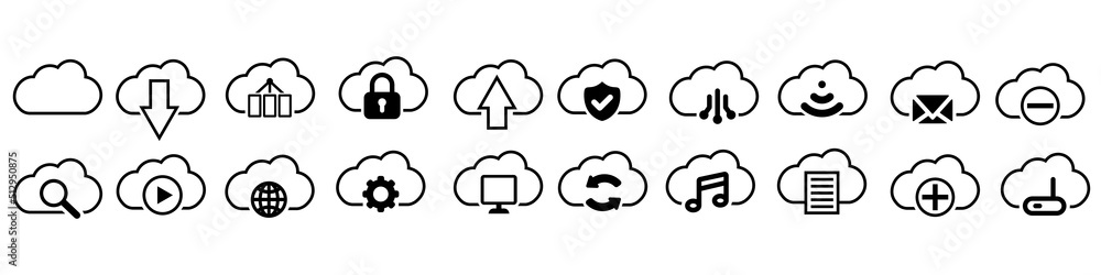Set of cloud vector icon. cloud servis icon illustration. It contains symbols to upload, download, link and more. Set of cloud vector icon. cloud servis icon illustration. It contains symbols to upload, download, link and more.