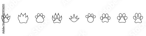 Paw icon vector set. Collection of different animal paw. Illustration sign or symbol.