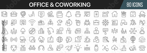 Office and coworking line icons collection. Big UI icon set in a flat design. Thin outline icons pack. Vector illustration EPS10