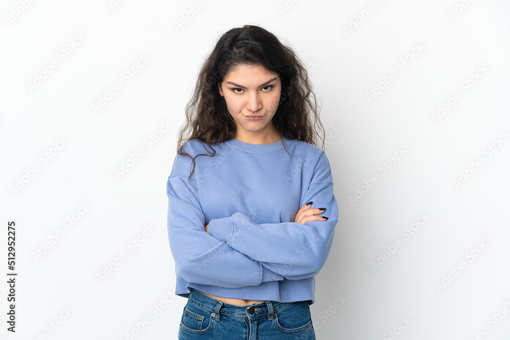 Teenager Russian girl isolated on white background feeling upset Teenager Russian girl isolated on white background feeling upset