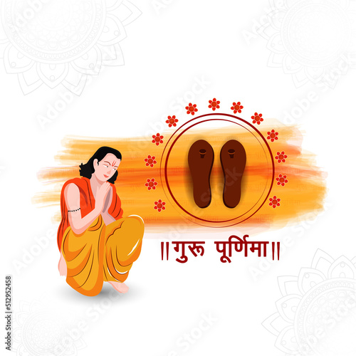 Vector illustration of Guru Purnima concept design. Shishya pray n front of his guru feet.