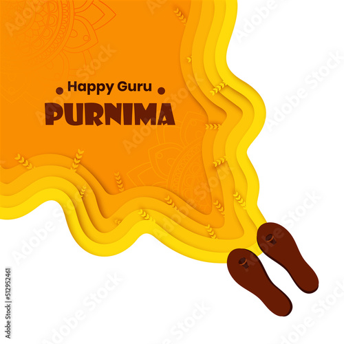 Minimalistic origami art design concept with guru feet in the honoring celebration of Guru Purnima.