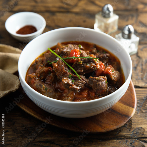 Homemade beef goulash or ragout with vegetables