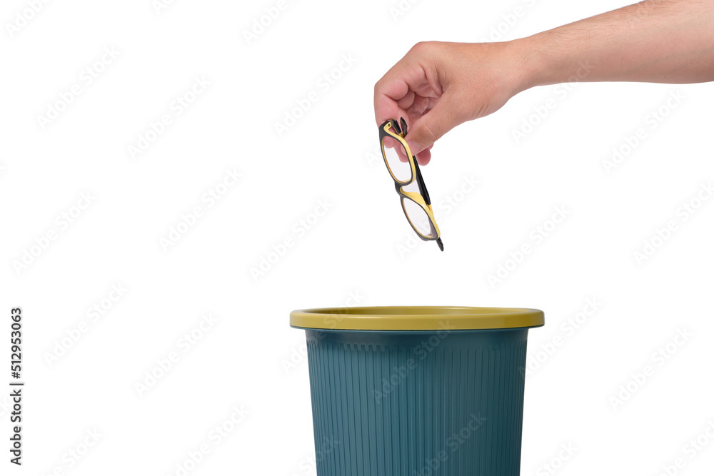 Throw glasses in trash.Concept vision treatment and healing. Throw glasses in trash.Concept vision treatment and healing.