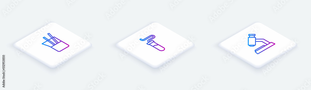 Set Isometric line Laboratory glassware, Test tube and Microscope. White square button. Vector Set Isometric line Laboratory glassware, Test tube and Microscope. White square button. Vector