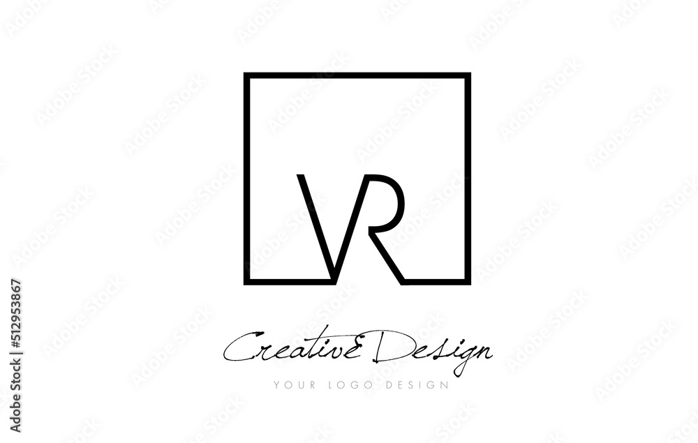 VR Square Frame Letter Logo Design with Black and White Colors. VR Square Frame Letter Logo Design with Black and White Colors.
