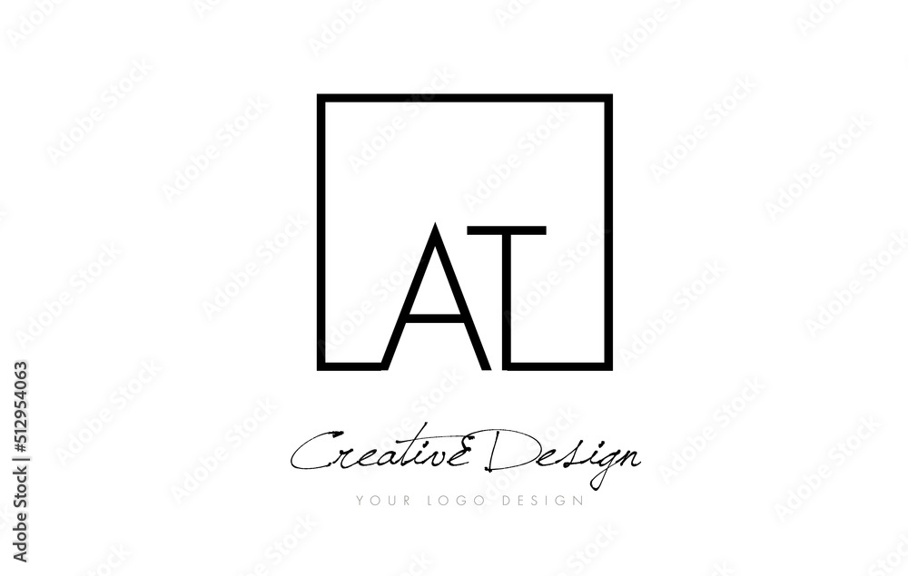 AT Square Frame Letter Logo Design with Black and White Colors. AT Square Frame Letter Logo Design with Black and White Colors.