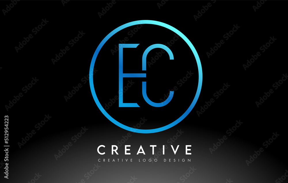 Neon Blue EC Letters Logo Design Slim. Creative Simple Clean Letter Concept. Neon Blue EC Letters Logo Design Slim. Creative Simple Clean Letter Concept.