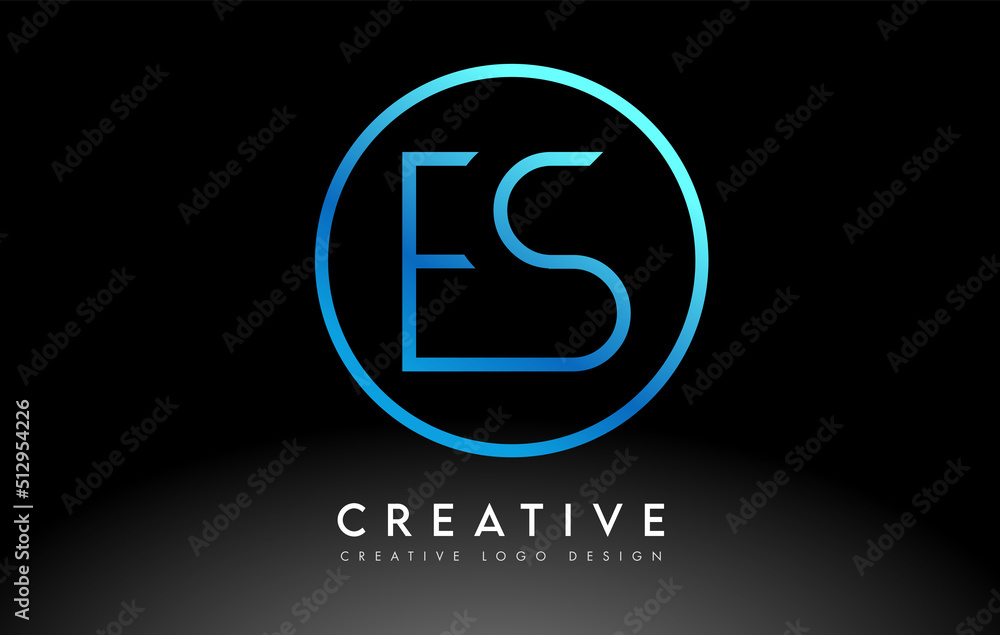 Neon Blue ES Letters Logo Design Slim. Creative Simple Clean Letter Concept. Neon Blue ES Letters Logo Design Slim. Creative Simple Clean Letter Concept.