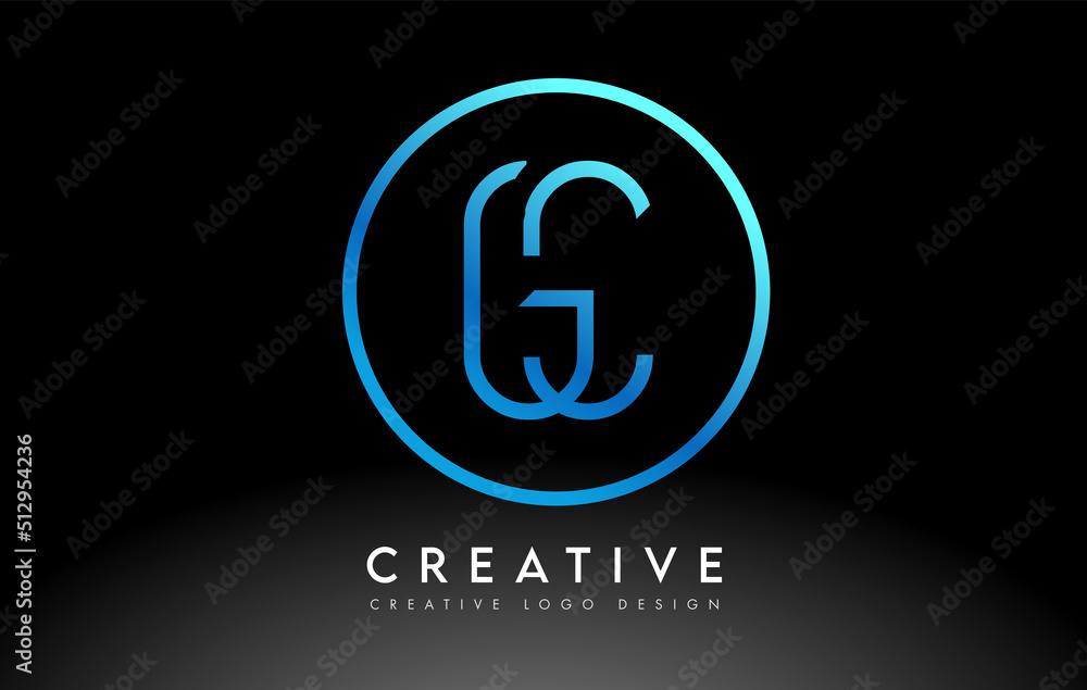 Neon Blue GC Letters Logo Design Slim. Creative Simple Clean Letter Concept. Neon Blue GC Letters Logo Design Slim. Creative Simple Clean Letter Concept.