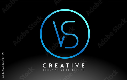 Wallpaper Mural Neon Blue VS Letters Logo Design Slim. Creative Simple Clean Letter Concept. Torontodigital.ca