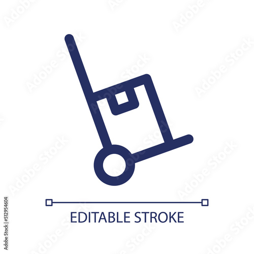 Dolly cart linear ui icon. Parcels delivery. Transportation service. Shipment. GUI, UX design. Outline isolated user interface element for app and web. Editable stroke. Arial font used