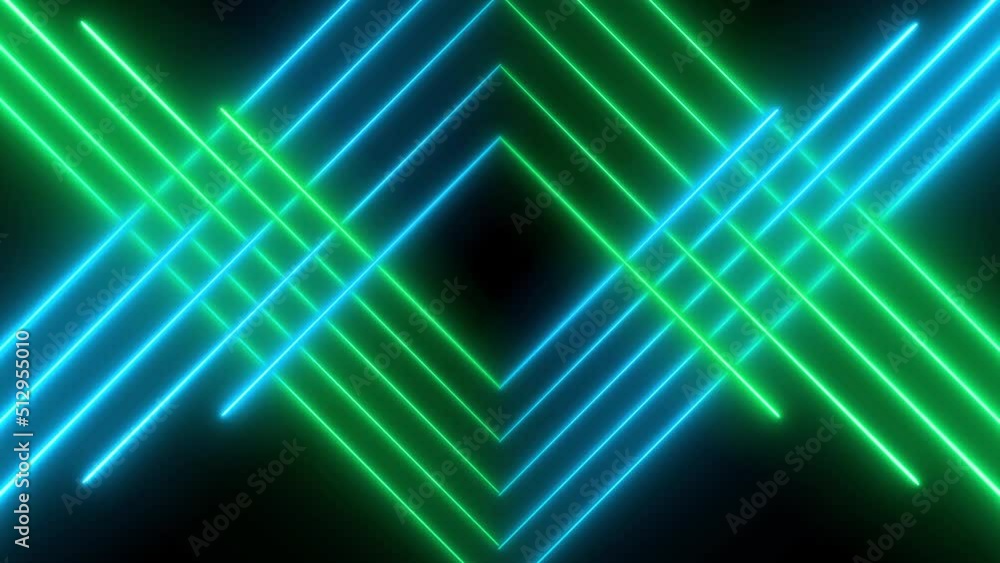 Led Line Background Neon light abstract background tunnel. 3d futuristic green blue glow ...