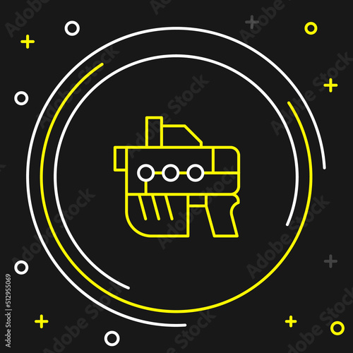 Line Futuristic space gun blaster icon isolated on black background. Laser Handgun. Alien Weapon. Colorful outline concept. Vector