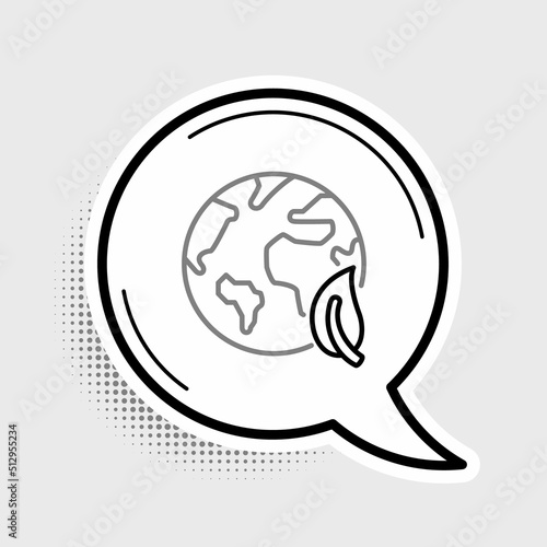 Line Earth globe and leaf icon isolated on grey background. World or Earth sign. Geometric shapes. Environmental concept. Colorful outline concept. Vector