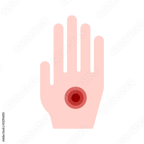 Vector illustration of an icon with an image of a hand and the designation of pain. Rheumatoid arthritis