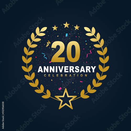 20 Anniversary celebration design, luxurious golden color 20 years Anniversary design.