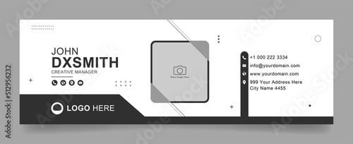 email signature with an author photo place modern and minimal layout, white and black background design