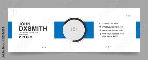 Business email signature with an author photo place modern and minimal layout, red shape and white background design