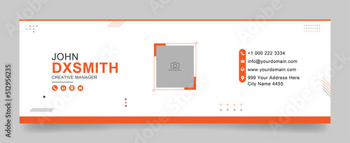 Business email signature with an author photo place modern and minimal layout, white and black background design