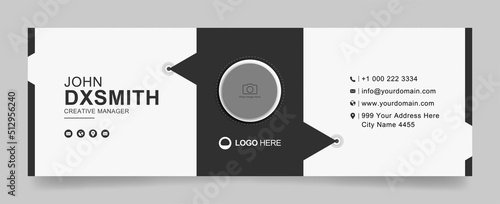 email signature with an author photo place modern and minimal layout, white and black background 