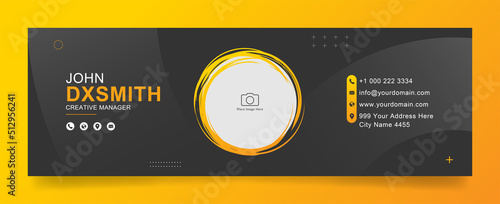creative Business email signature with an author photo place modern and minimal layout, black background design