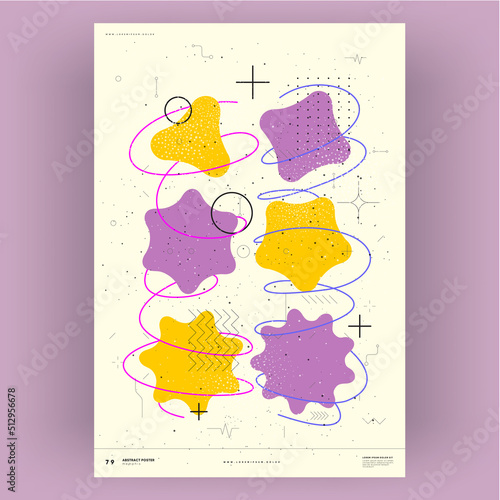 Abstract poster. Vector trendy illustrations of geometric shapes. Memphis and Bauhaus style designs. Modern painting for interior.