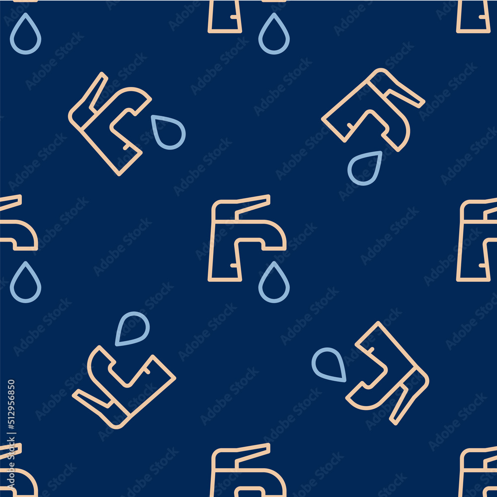 Line Water tap icon isolated seamless pattern on blue background. Vector Line Water tap icon isolated seamless pattern on blue background. Vector