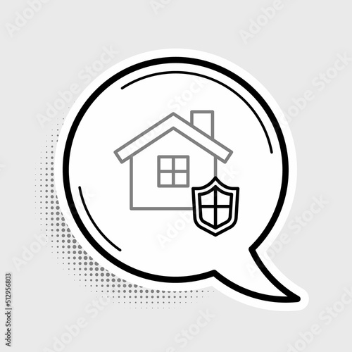 Line House with shield icon isolated on grey background. Insurance concept. Security, safety, protection, protect concept. Colorful outline concept. Vector © Oksana