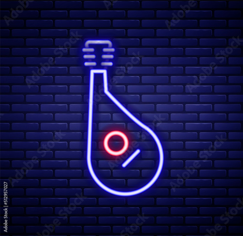 Glowing neon line Ukrainian traditional musical instrument bandura icon isolated on brick wall background. Colorful outline concept. Vector