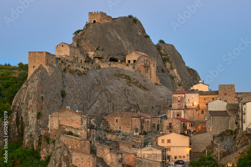 the historic center of Sperlinga with its castle carved into the rock in Central Sicily