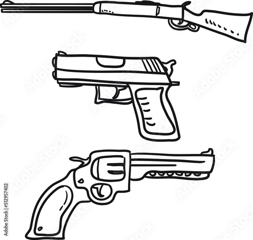 hand drawn vector illustration of a gun black and white